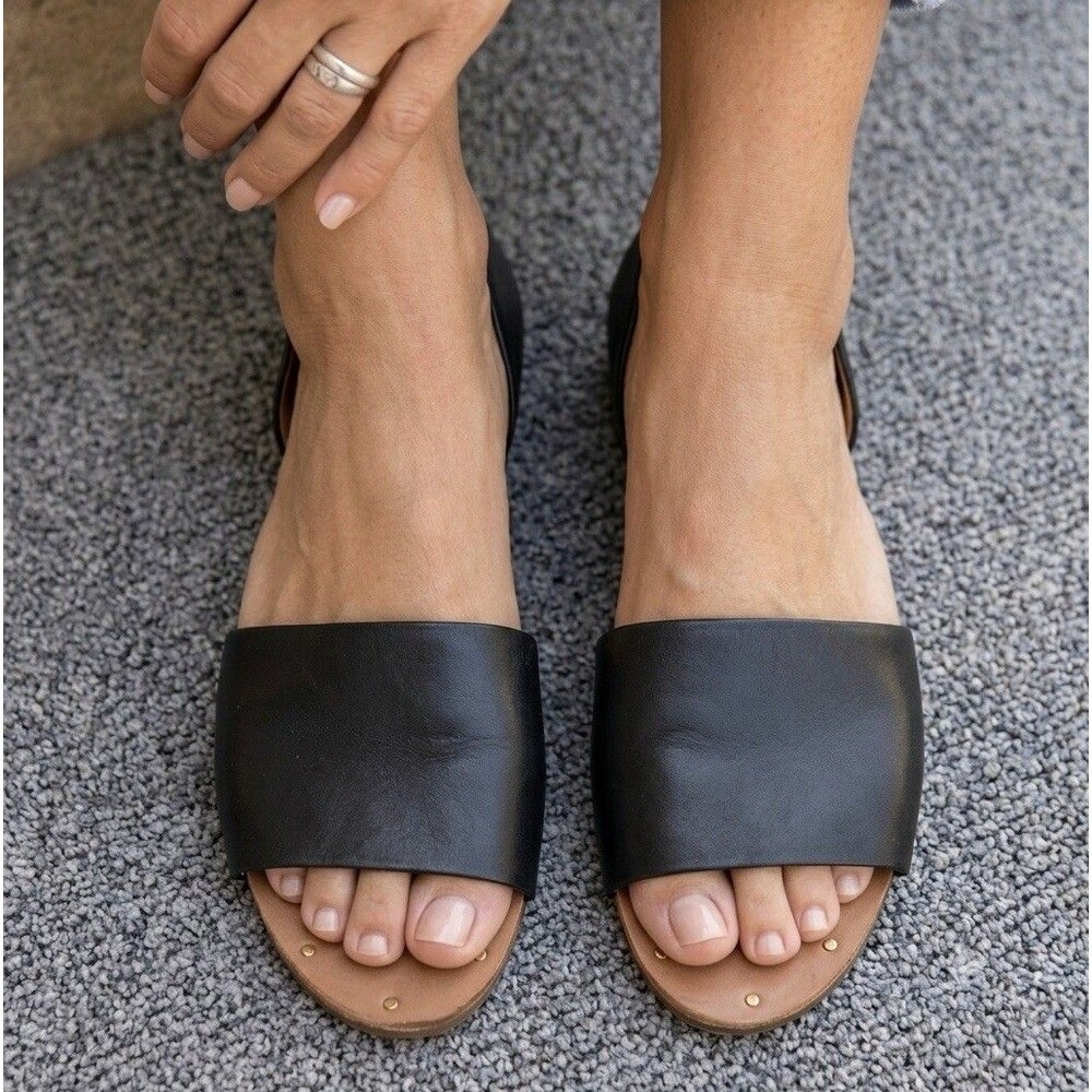 Madewell Thea Black Leather d'Orsay Flat Sandals Open Toe Minimalist Shoes 7.5 M